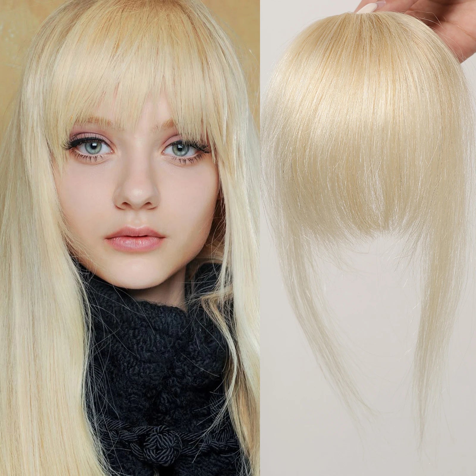 100% Human Blond Hair Bangs Platinum Wispy Bang Hair Clip in Bangs Fringe With Temples Hairpiece For Women Clip on Air Bang