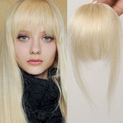 100% Human Blond Hair Bangs Platinum Wispy Bang Hair Clip in Bangs Fringe With Temples Hairpiece For Women Clip on Air Bang